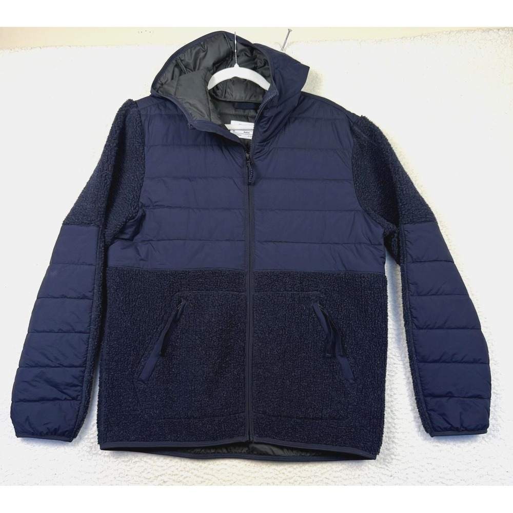 REI Co-op Jacket Mens Medium Blue Hooded Insulated Fleece Hybrid Zip Outdoor‎